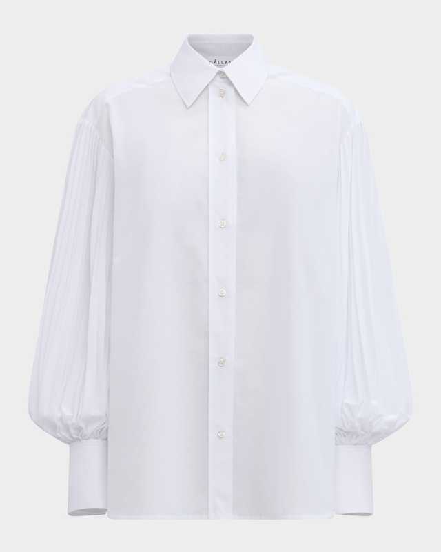 Viola Pleated-Sleeve Voile Blouse